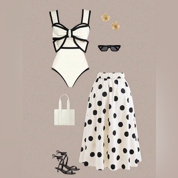 Polka dots 2-piece set black and white - Picture 1 of 5